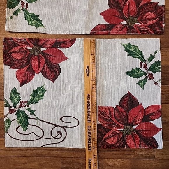 Set of 2 Fabric Christmas Placemats Poinsettia Tapestry-look - Picture 3 of 9